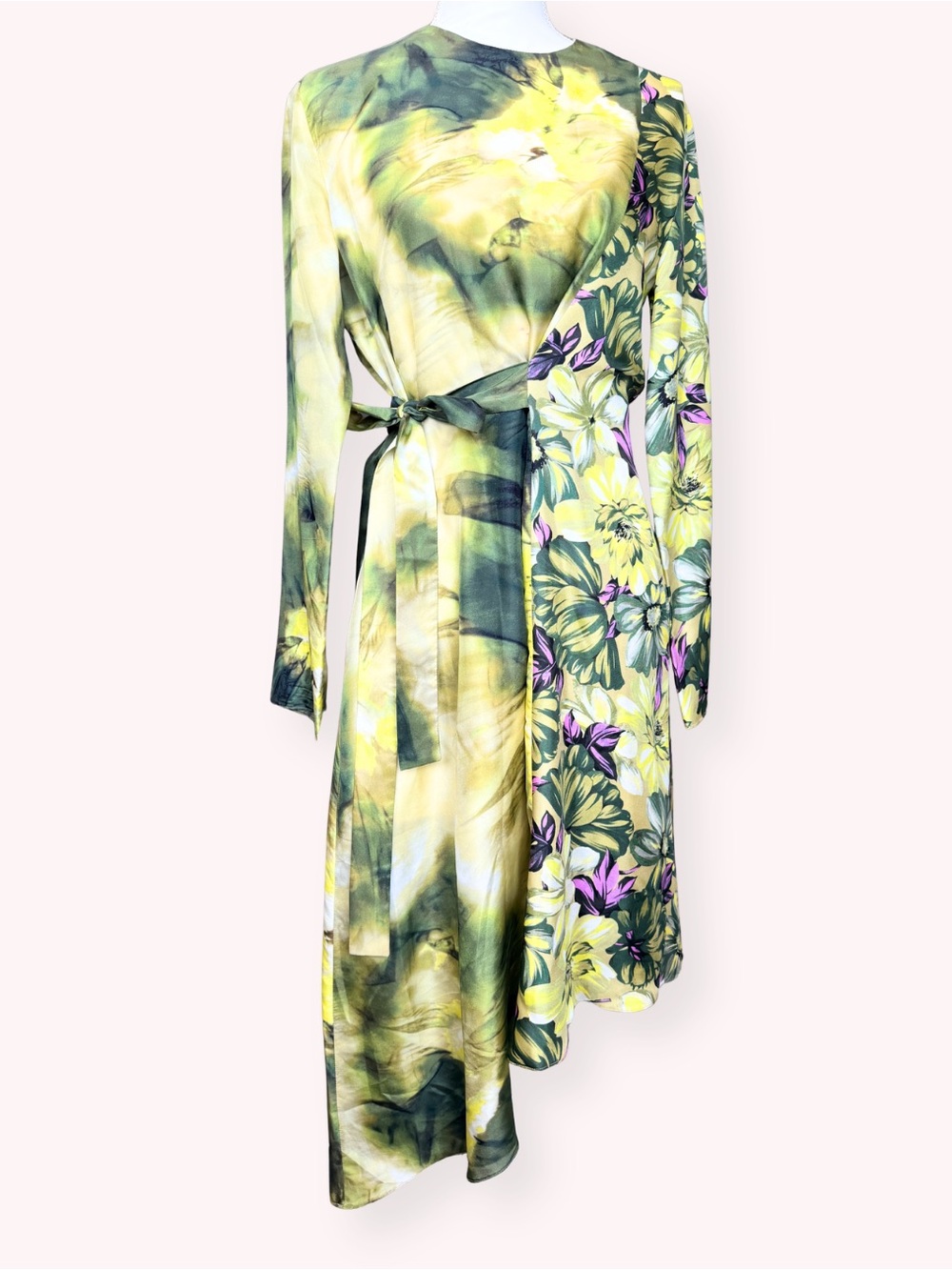 MSGM Asymmetrical Mixed-Print Midi Dress - 100% SILK - Size 44
